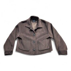MNG Mango Wool-Blend Cropped Button Jacket Size M Brown